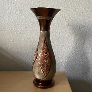 Vintage etched copper vase
